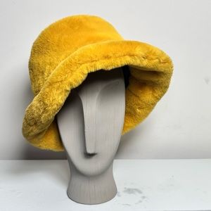 faux fur yellow bucket hat